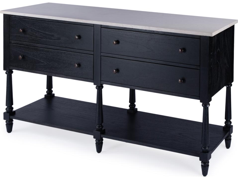 Danielle Black Sideboard with Genuine Marble Top and Mahogany Frame
