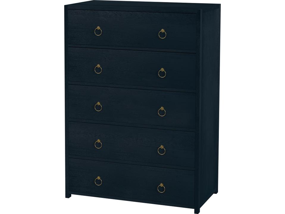 Lark 5-Drawer Wood Dresser in Navy Blue with Gold Ring Pulls