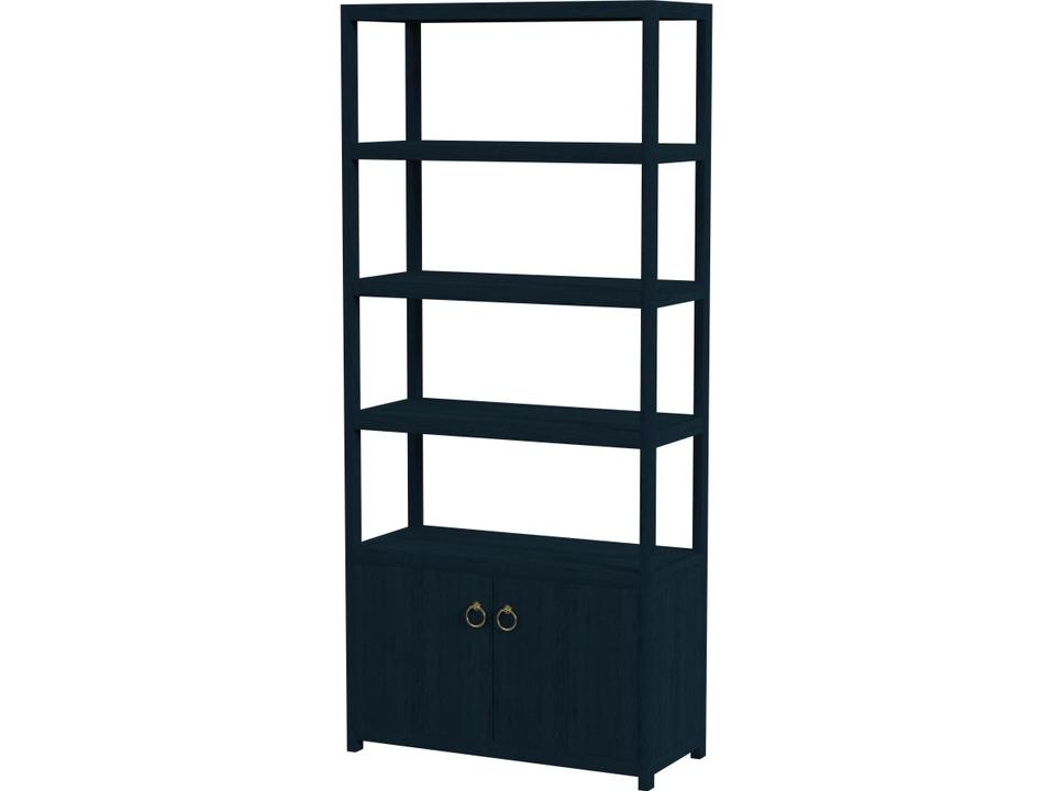 Lark 4-Tier Etagere Bookcase in Navy Blue with Brass Hardware