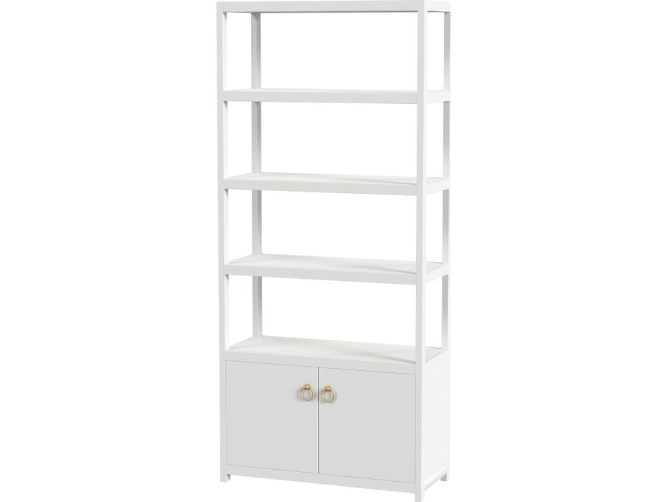 Lark 4-Tier Etagere Bookcase White with Gold Ring Pulls