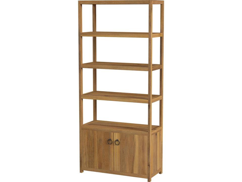 Lark 4-Tier Etagere Bookcase in Natural Finish Wood with Brass Pulls