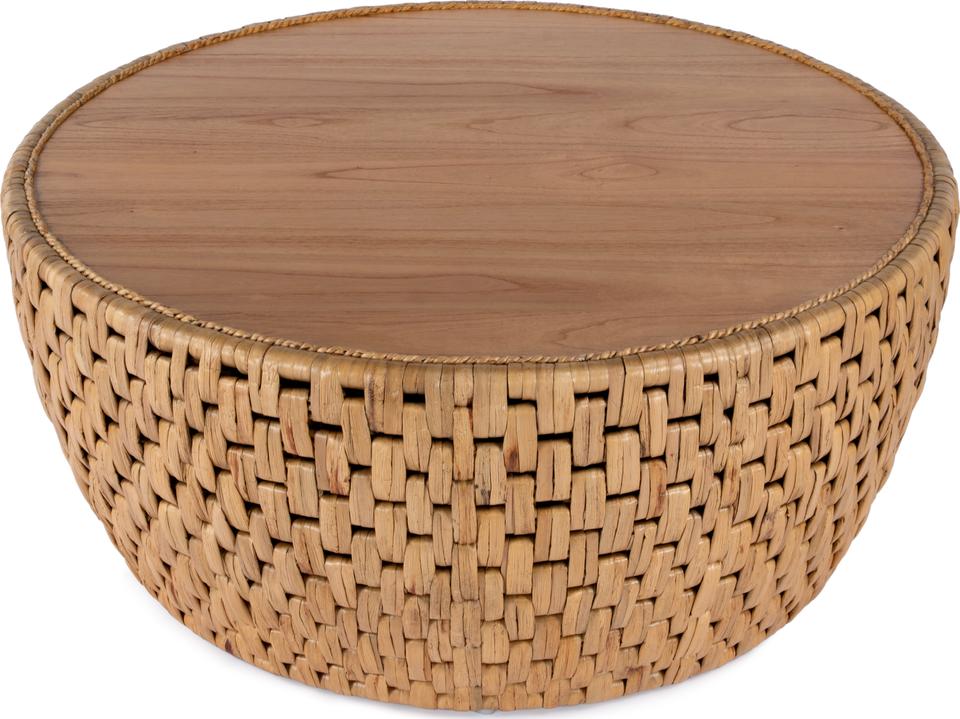 Captiva Round Coffee Table in Natural Rattan and Mindi Veneer