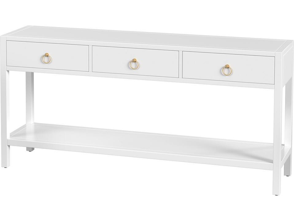 Lark 65-Inch 3-Drawer Console Table in White with Brass Pulls