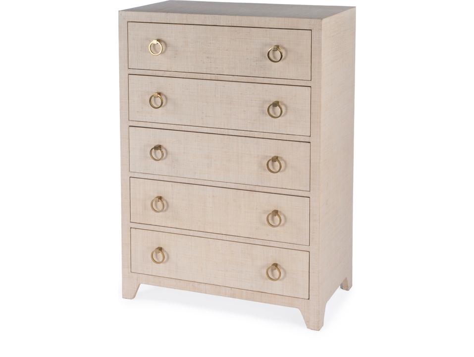Bar Harbor 5-Drawer Dresser Natural Raffia with Brass Ring Pulls