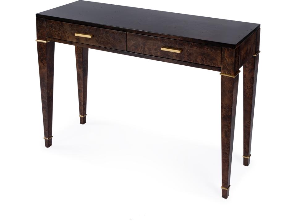 Kai 45-Inch Mid-Century Burl Wood 2-Drawer Console Table in Dark Brown