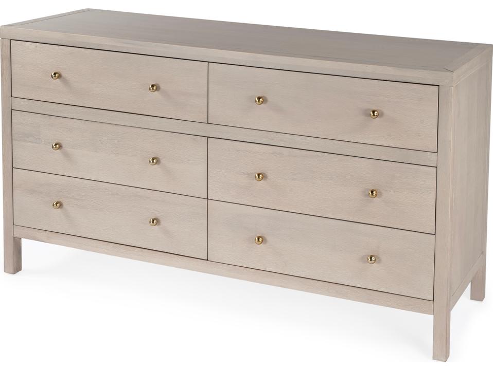 Specialty Nora 6-Drawer Acacia Wood Dresser in Wire-Brushed Taupe