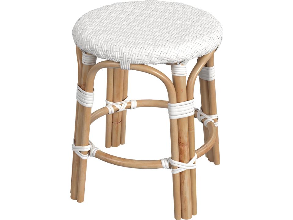 Tobias 18-Inch Round Rattan Indoor Outdoor Stool in White