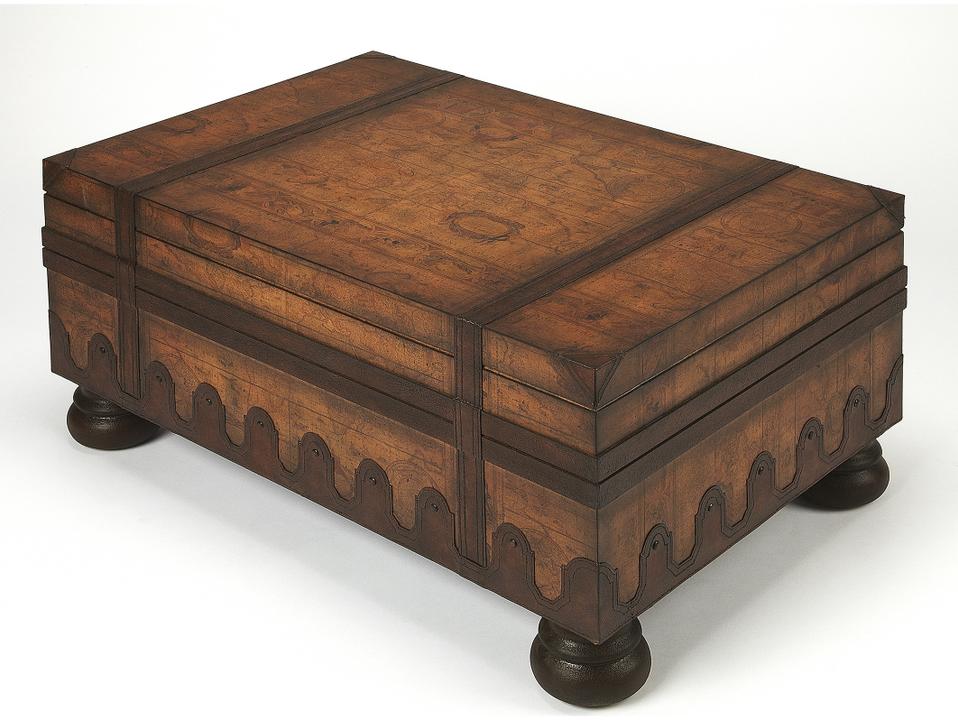 Heritage Vasco Trunk Coffee Table in Light Brown with Old World Map