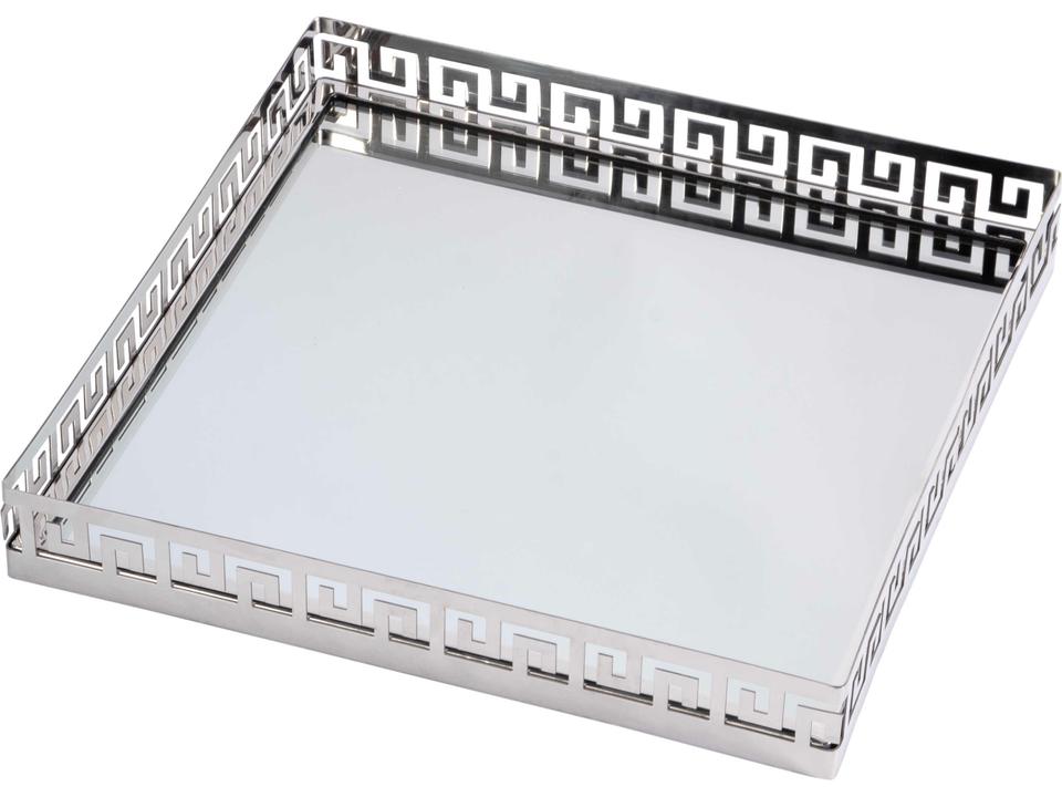 Specialty Cleo Square Serving Tray Polished Silver with Mirrored Glass