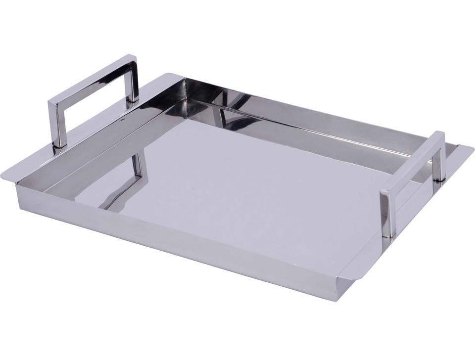 Specialty Eva Stainless Steel Rectangular Serving Tray in Polished Silver