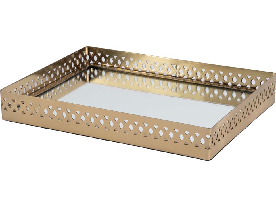 Specialty Lamont Serving Tray Polished Gold Stainless Steel and Glass
