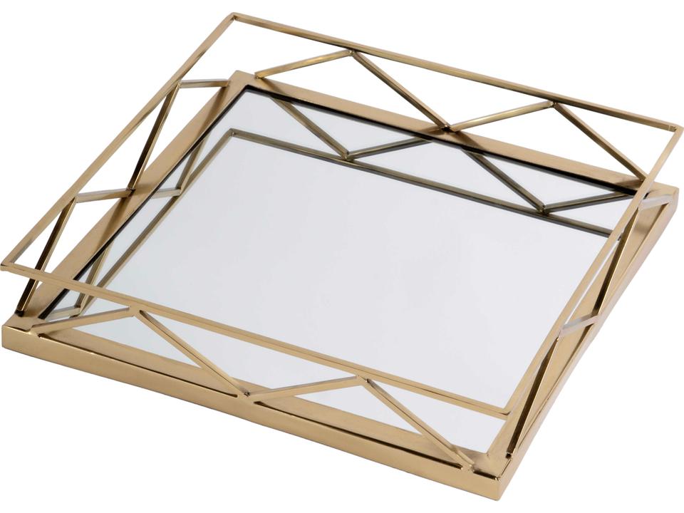 Specialty Lydon Rectangle Serving Tray with Glass Top in Polished Gold