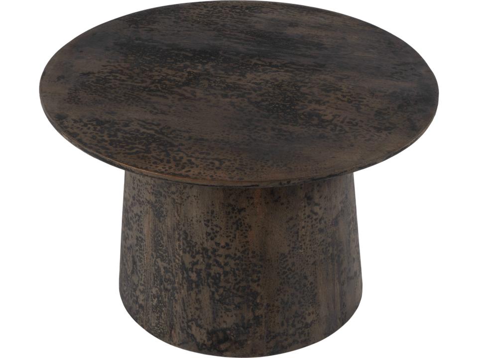 Hattie Round Drum Coffee Table in Gray Wash Antique Walnut Brown