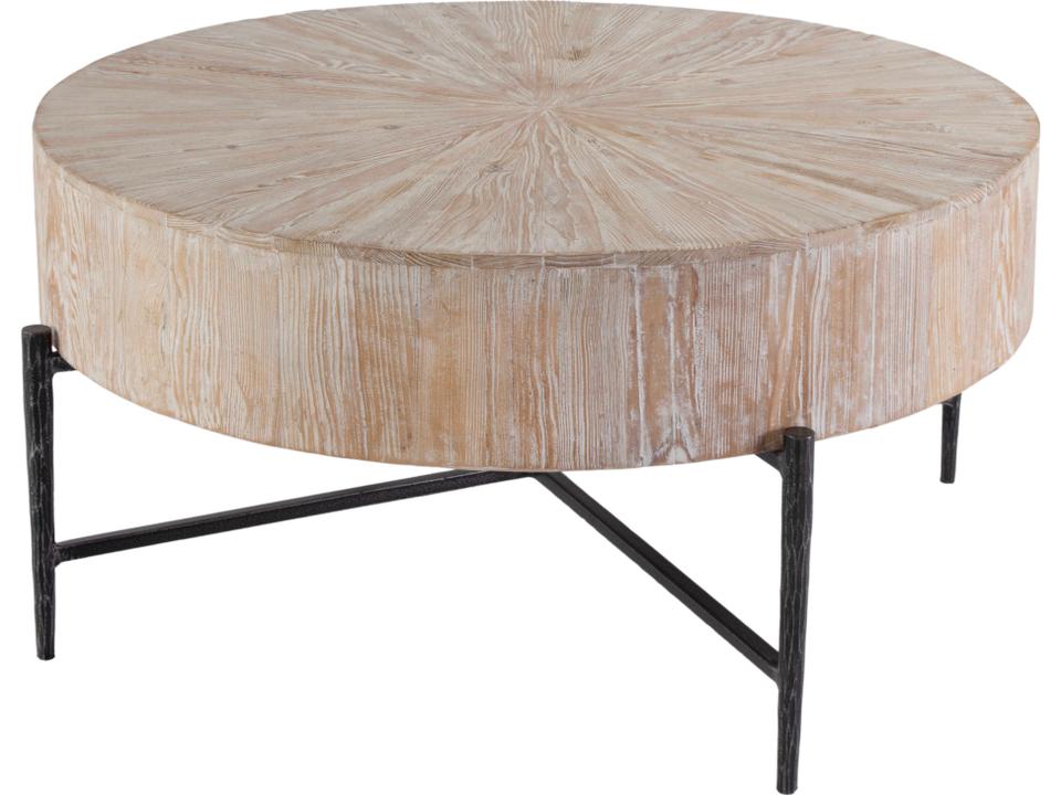 Specialty Company Akemi Round Coffee Table Reclaimed Wood and Iron White Washed