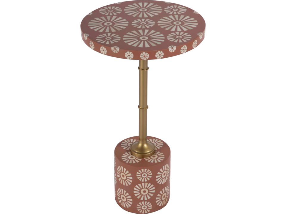 Bethel Round Side Table with Pink Bone Inlay and Gold Iron
