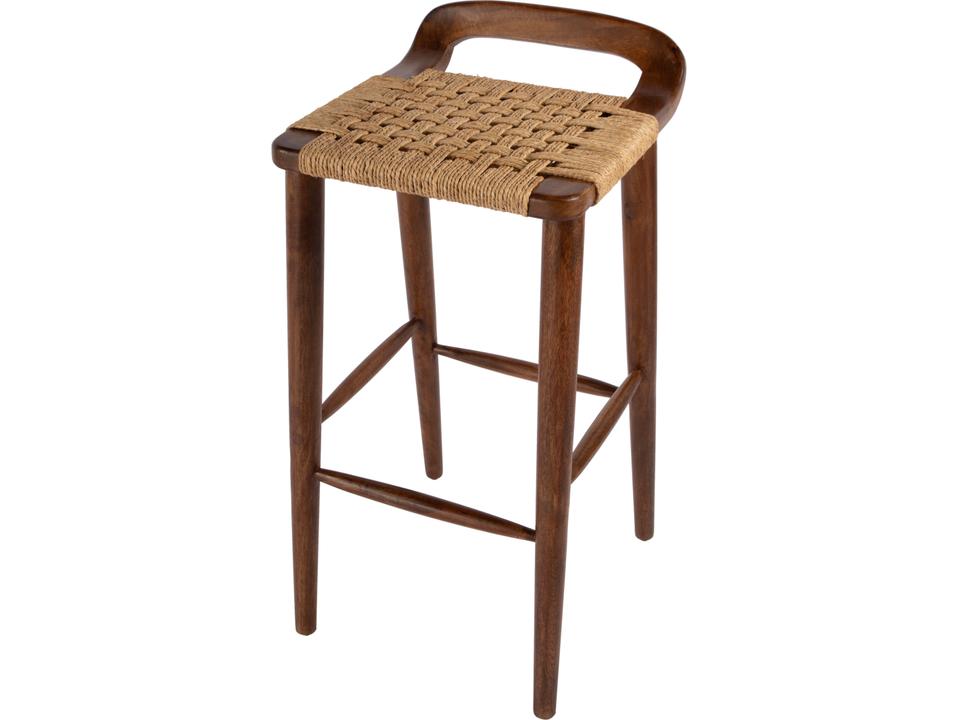 Luna Mango Wood and Jute Bar Stool with Low Back