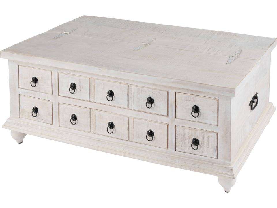 Specialty Chipping 47-Inch Rectangle Coffee Table Distressed White Mango Wood