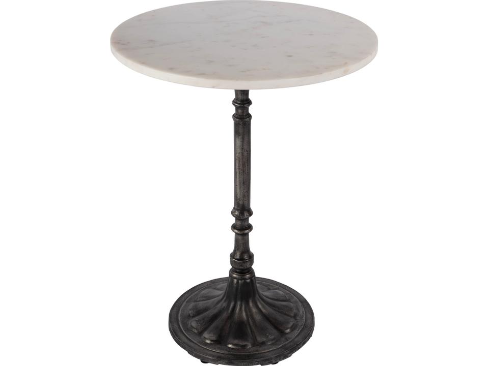 Elio Round Accent Side Table in White Marble and Black Iron