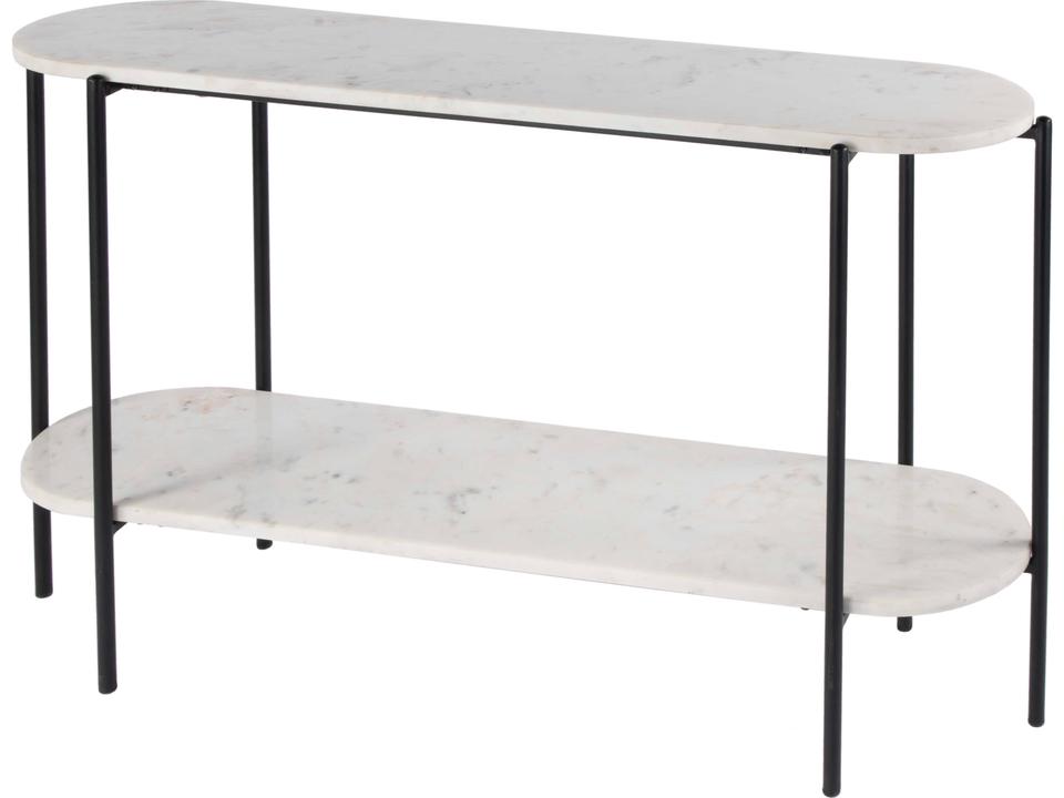 Renaldo 50-Inch Elongated Marble 2-Tier Console Table in White and Black