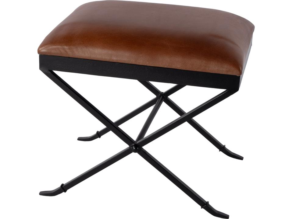 Livingston Leather Upholstered Accent Stool with X-Base in Brown and Black