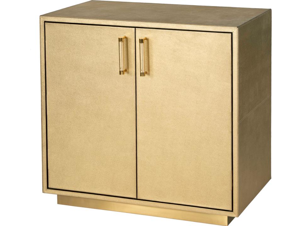 Medera 32-Inch 2-Door Accent Cabinet in Antique Gold Leather and Brass