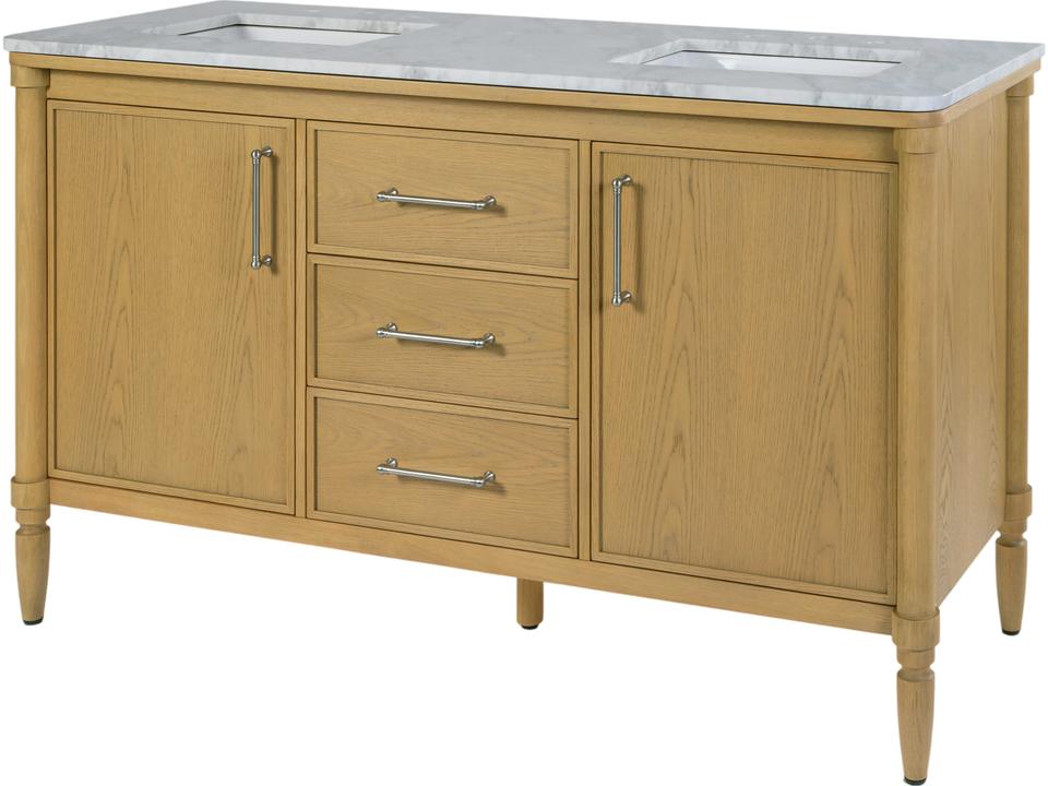 Bianca 60-Inch Wood and Marble Double Sink Bathroom Vanity in Light Brown