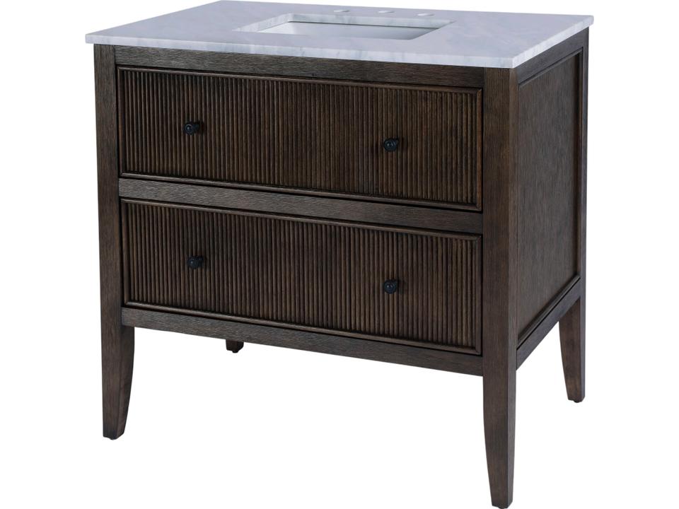 Bristol 36-Inch Ribbed Bathroom Vanity with Carrara Marble Top and Integrated Ceramic Sink