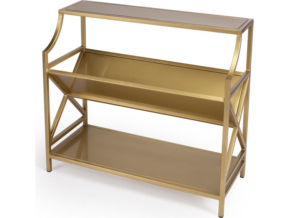Keats 2-Tier Industrial Chic Iron Bookcase in Distressed Gold