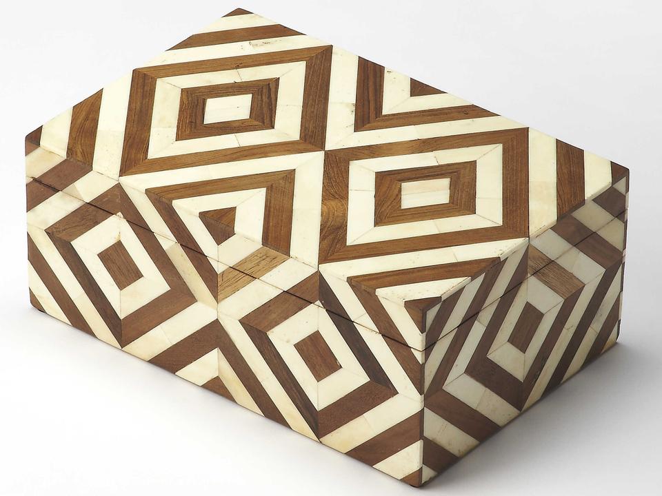 Specialty Maya Wood Bone Inlay Storage Box Multi-Color Transitional