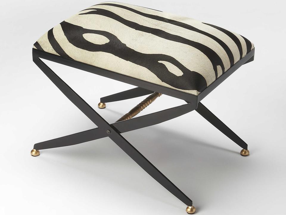 Specialty Liddy Multi-Color Hair-On-Hide Stool with Steel X-Base