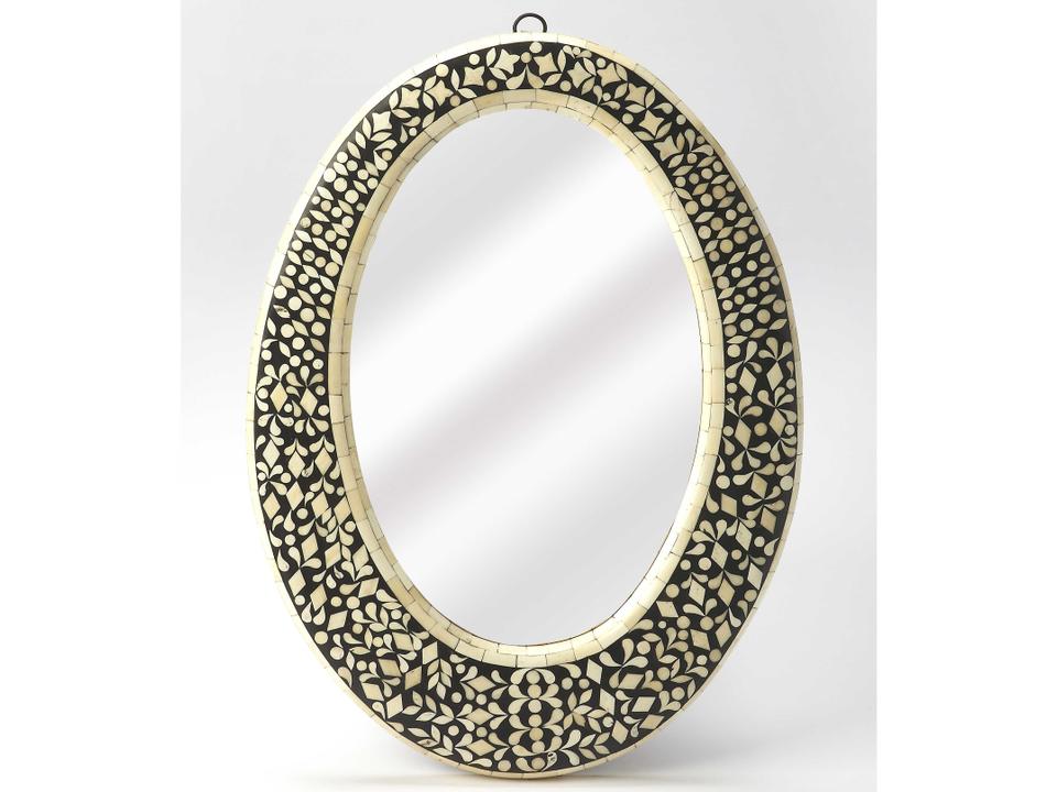 Orzo Bone Inlay Oval Wall Mirror in Black and White