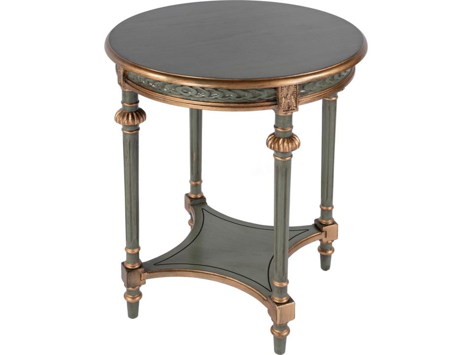 Specialty Company Hellinger Round End Table in Pastel Green and Gold Wood