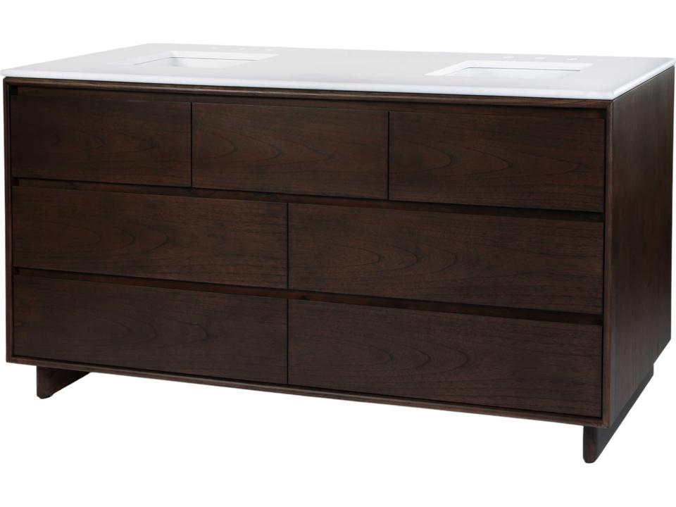 Halmstad 72-Inch Double Sink Bathroom Vanity in Walnut Brown with White Top
