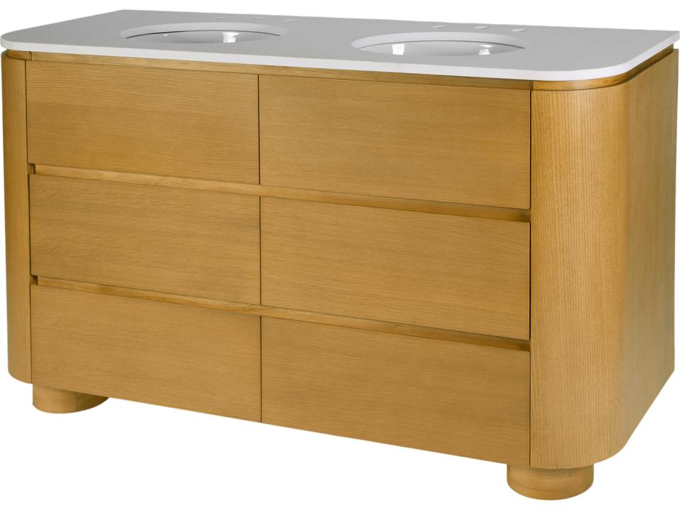 Genoa 60-Inch 4-Drawer Double Bathroom Vanity in Light Oak Brown with White Quartz Top