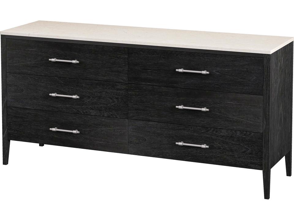 Averly 6-Drawer Dresser Washed Black Wood and Marble Top