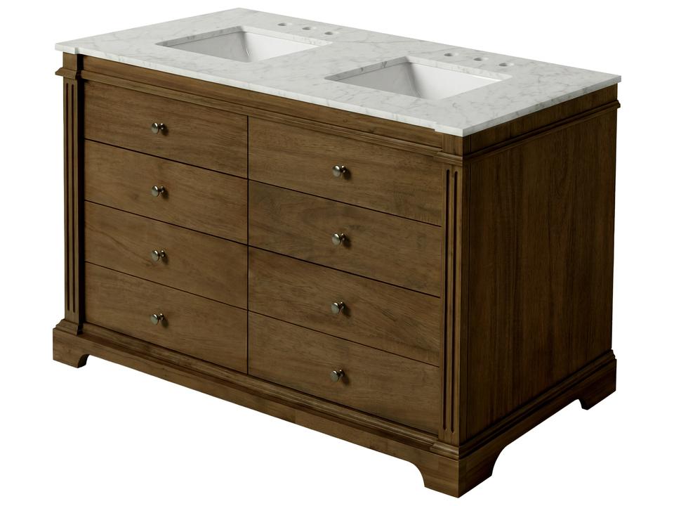 Rachelle 60"W Marble 4 Drawer Double Bathroom Vanity Brown