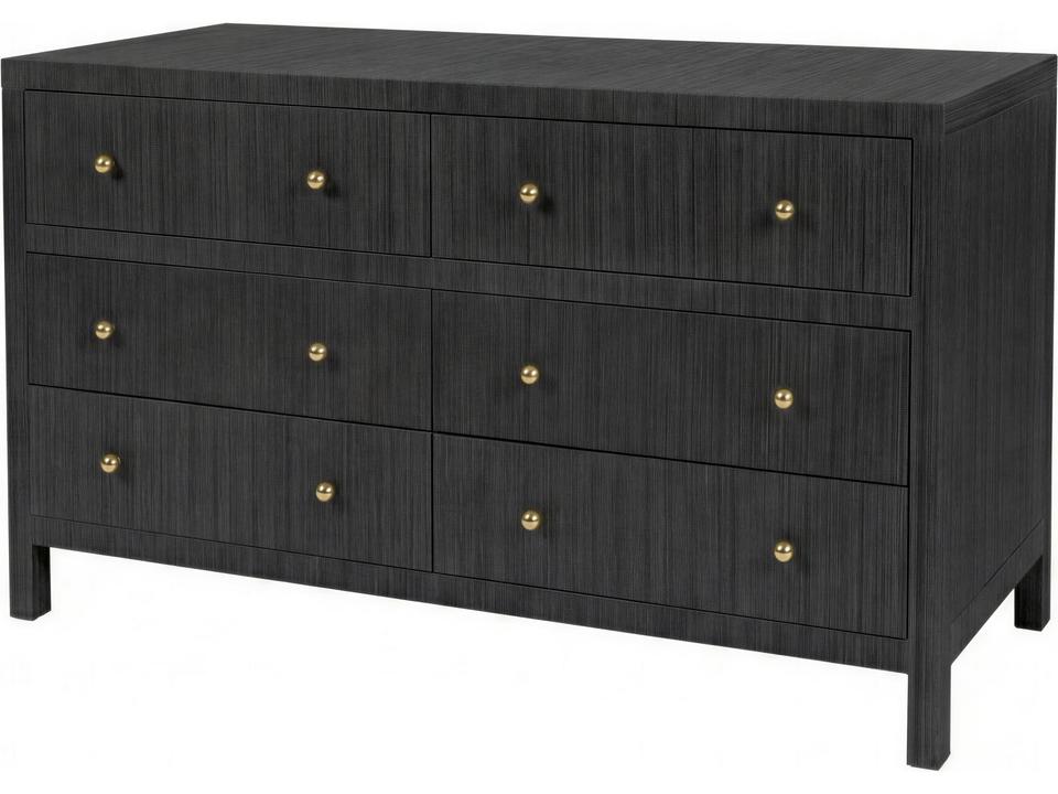 Nora 60 in. W Raffia 6 Drawer Dresser Gray