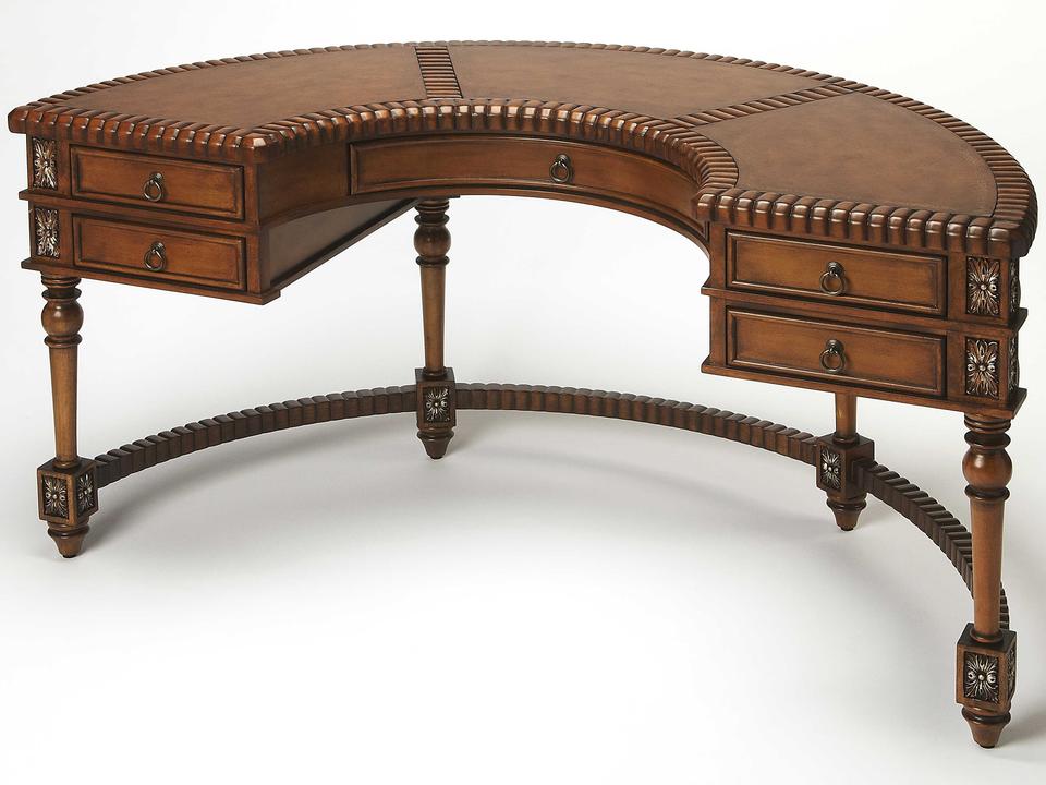 Specialty Company Geneva 60-Inch Demilune Desk in Dark Brown with Leather Top