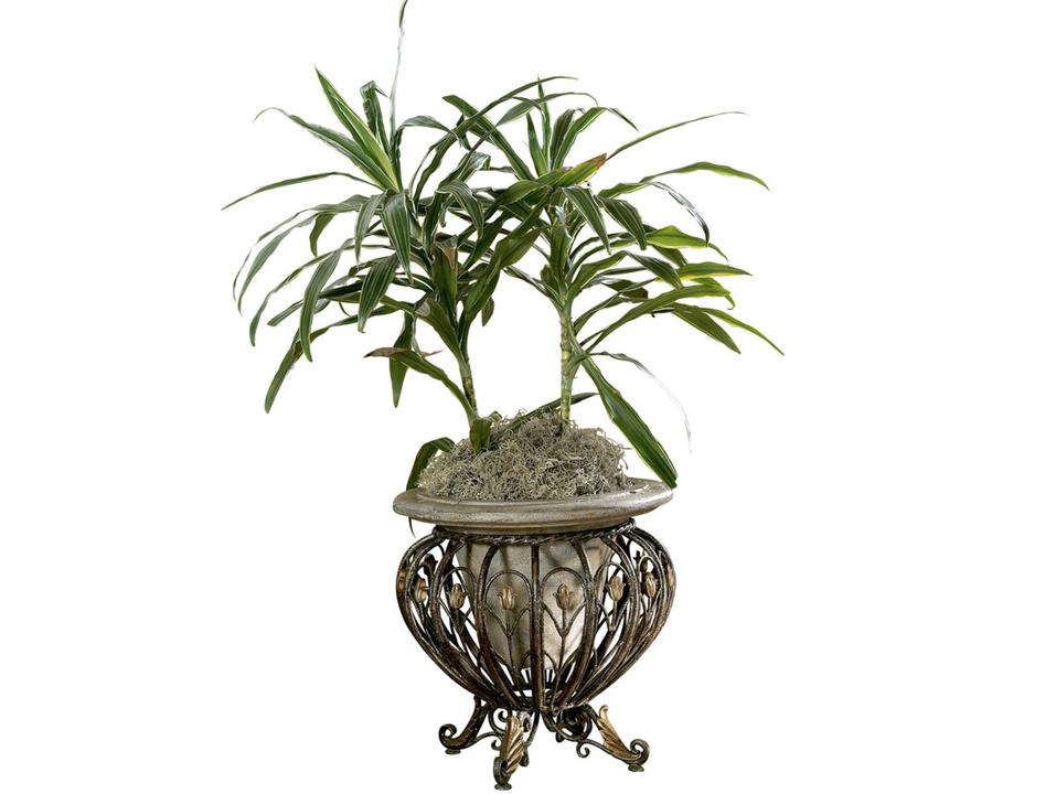 Specialty Matthias Traditional Cast Stone and Metal Planter in Heritage Finish