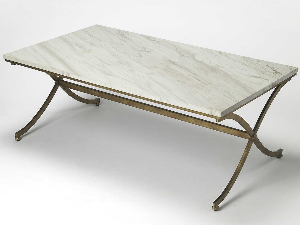 Specialty Company Pamina Rectangle Coffee Table in Antique Gold with Marble Top