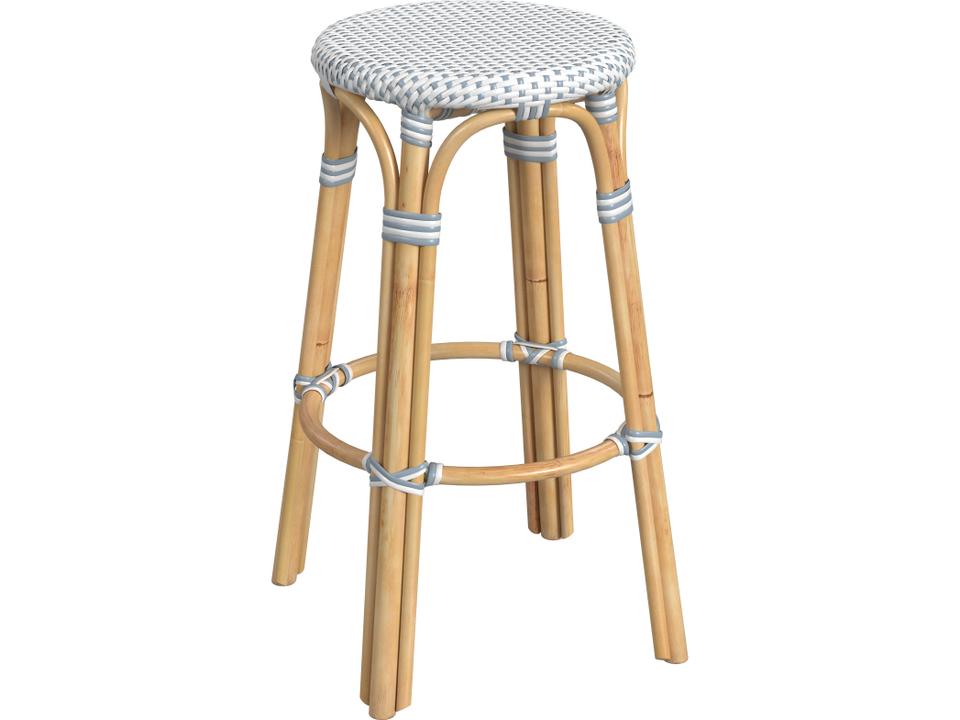 Tobias White Sky Blue Dot Rattan Bar Stool