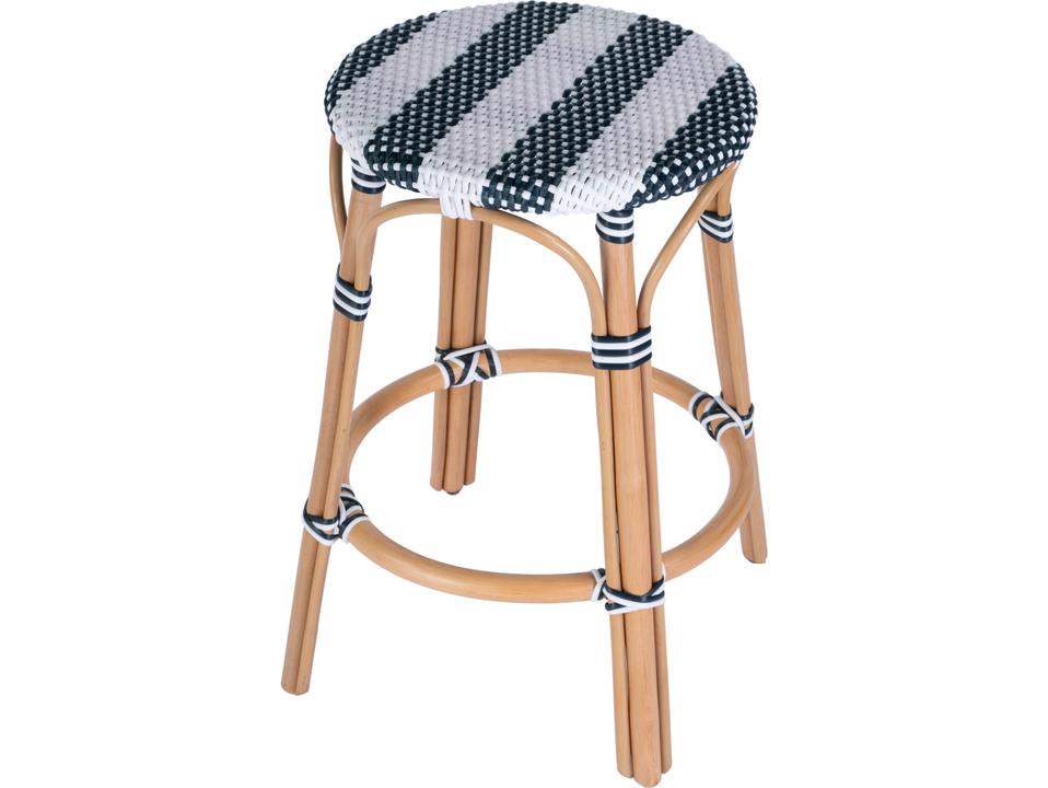 Tobias Rattan Counter Stool in Blue and White Stripe