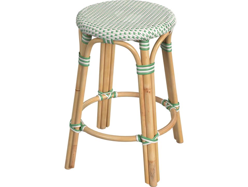 Tobias Round Counter Stool in White and Green Rattan
