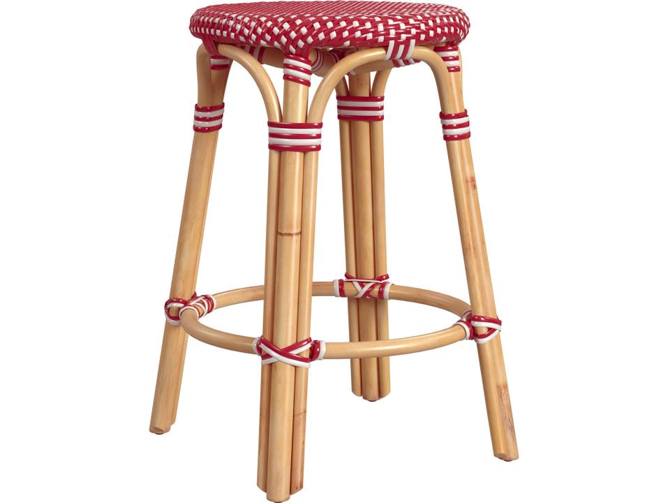 Tobias Rattan Polyethylene Round 24-Inch Counter Stool Red and White Dot