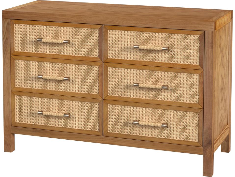 Mesa 6-Drawer Dresser in Natural Wood and Cane