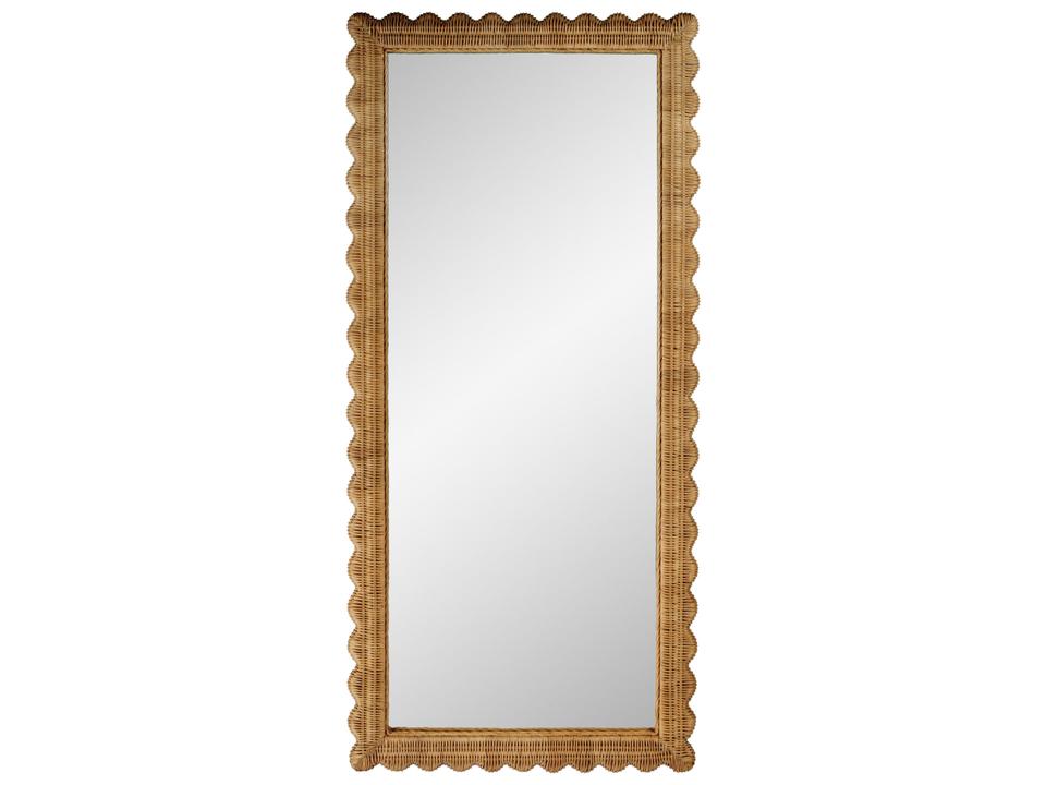 Flora 32"W x 69.5"H Rectangular Rattan Floor Mirror Brown