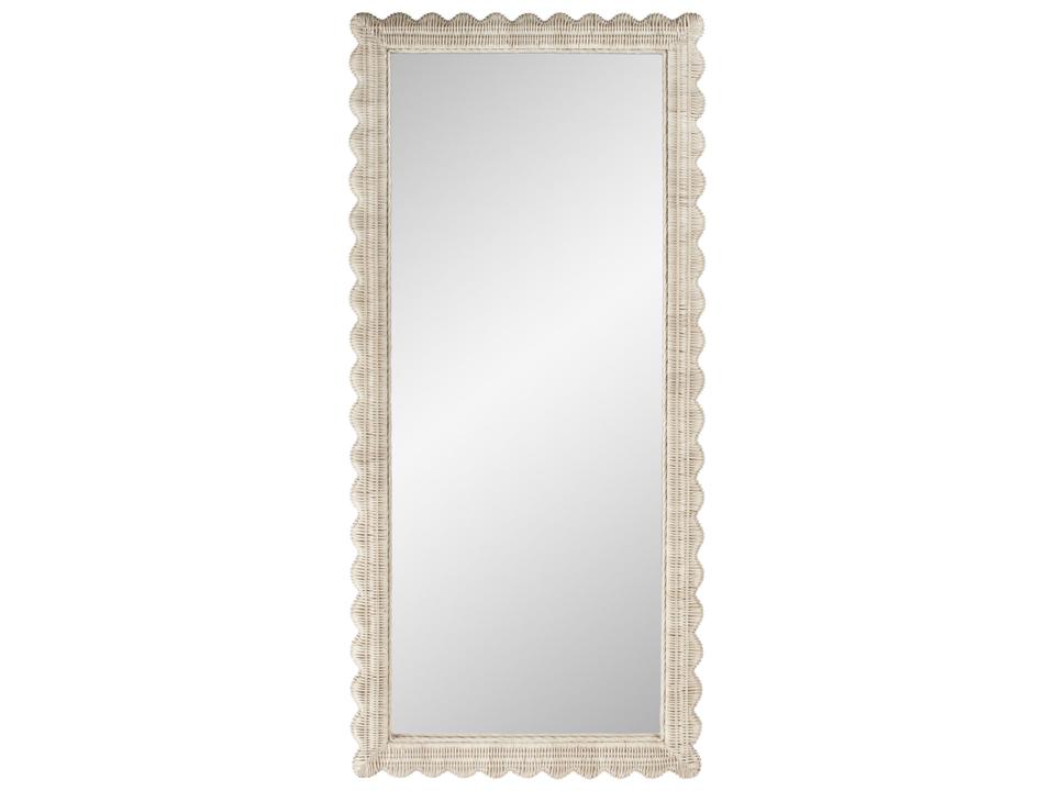 Flora 32"W x 69.5"H Rectangular Rattan Floor Mirror Off-White