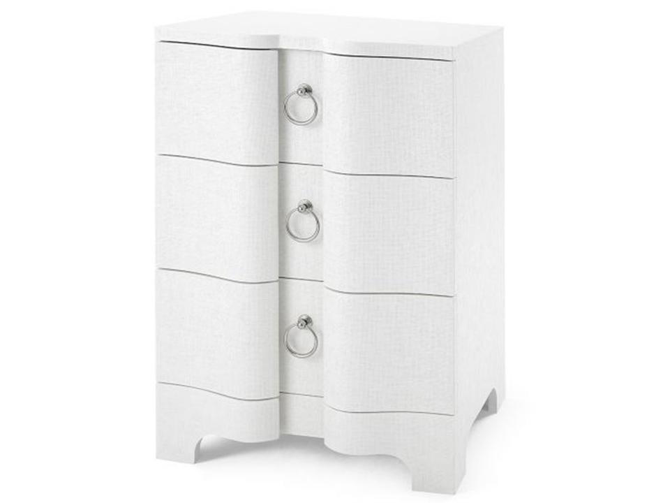 Bardot 3-Drawer Side Table in Chiffon White Lacquered Grasscloth