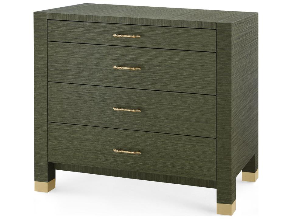 Villa and House Camden Large 4-Drawer Dresser in Deep Olive Lacquered Grasscloth