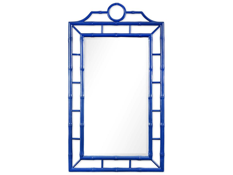 Chloe Deep Sea Blue Rectangular Wall Mirror with Faux Bamboo Frame